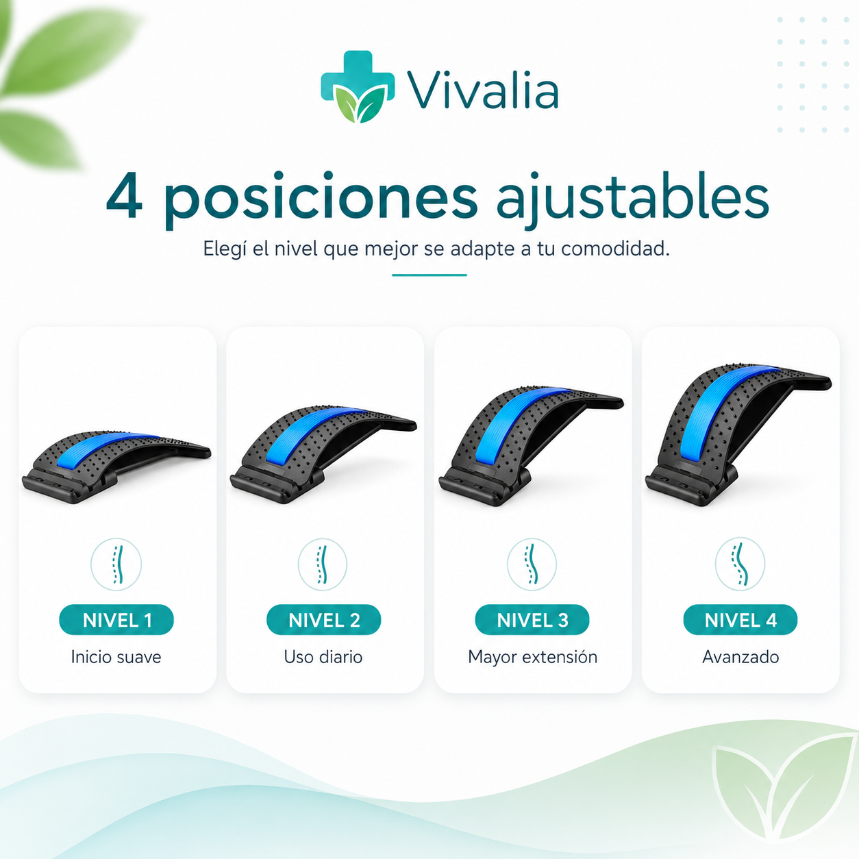 4 posiciones del estirador lumbar Vivalia